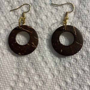 Brown Coconut Shell Circular Earrings